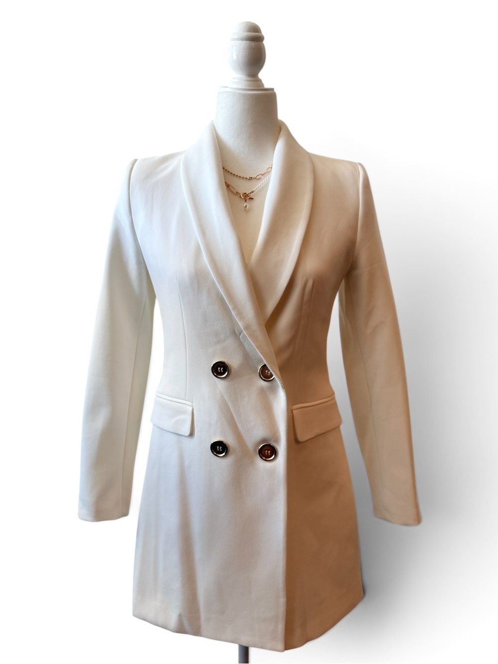 Zara Double-Breasted Cream Blazer Jacket